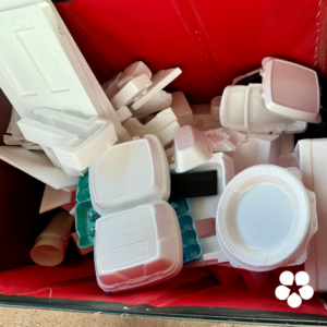 A pile of styfoam products ready to be recycled.