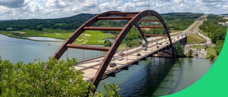 Aerial view of the Pennybacker Bridge.