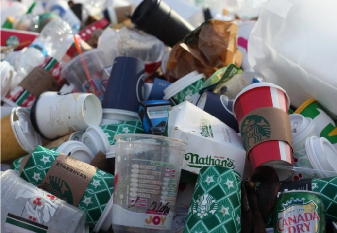 Close-up of a pile of various trash.