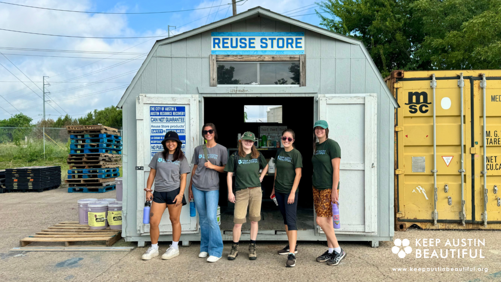 Members of the Keep Austin Beautiful education team stand in front of the RRDOC Reuse Store.