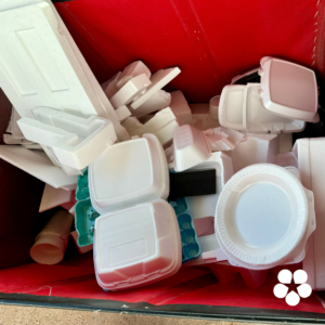 A pile of styfoam products ready to be recycled.