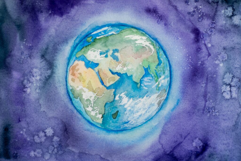 Watercolor painting of planet Earth.