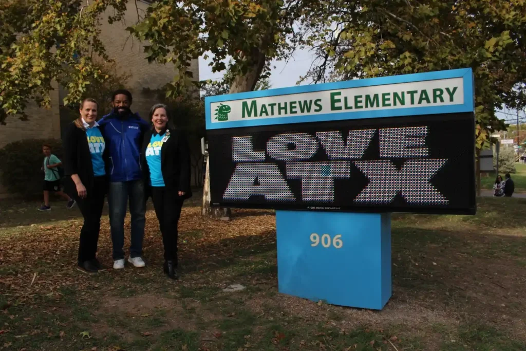 Love ATX 6 Mathews Elementary marquee